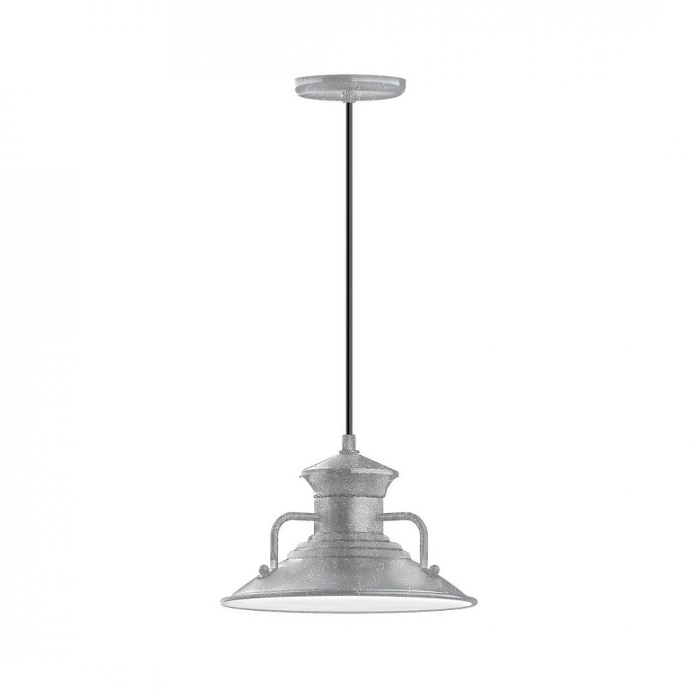 12" Homestead shade, LED Pendant with white and gray dot fabric cord and canopy, Painted Galvani