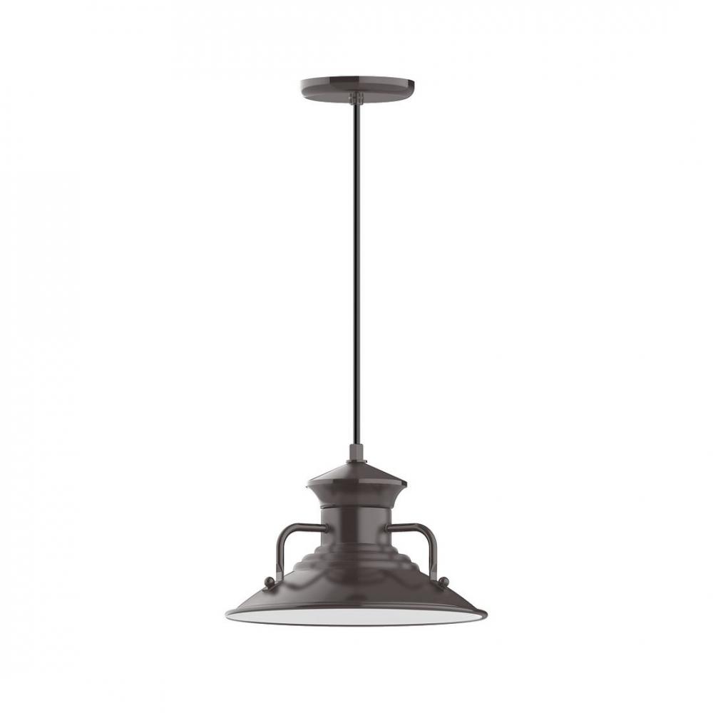 12" Homestead shade, LED Pendant with neutral argyle fabric cord and canopy, Architectural Bronz