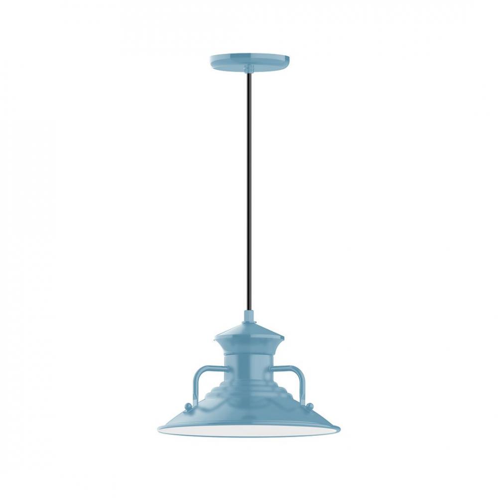 12" Homestead shade, LED Pendant with navy mini tweed fabric cord and canopy, Light Blue