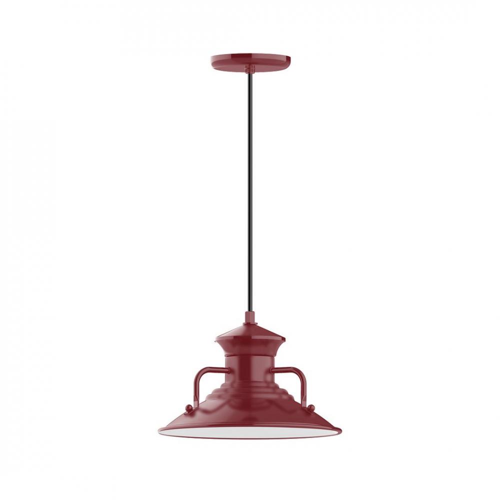 12" Homestead shade, LED Pendant with navy mini tweed fabric cord and canopy, Barn Red