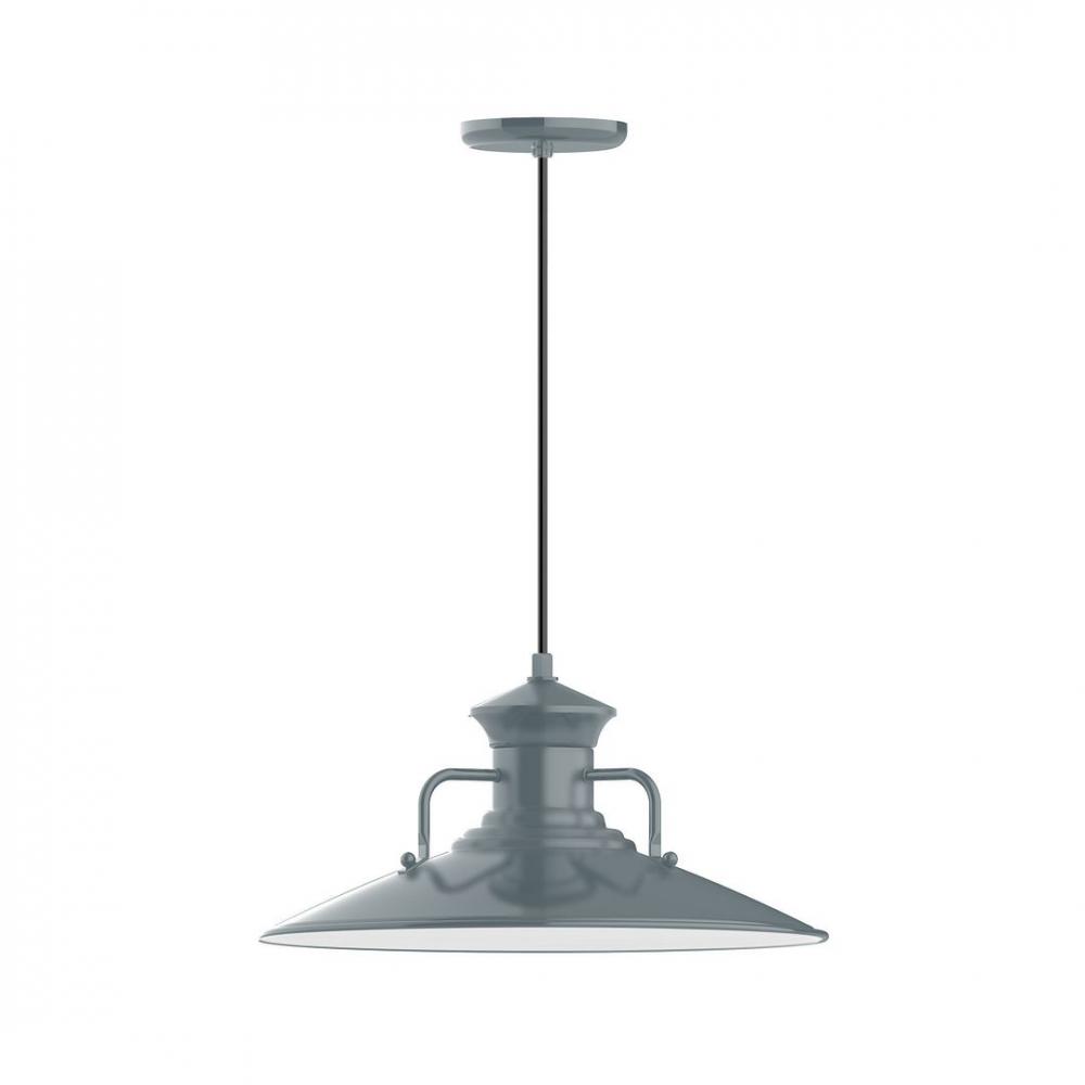 18" Homestead shade, LED Pendant with navy mini tweed fabric cord and canopy, Slate Gray