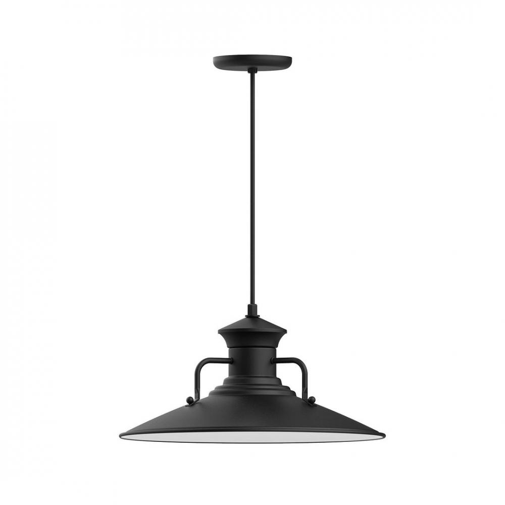 18" Homestead shade, LED Pendant with white solid fabric cord and canopy, Black