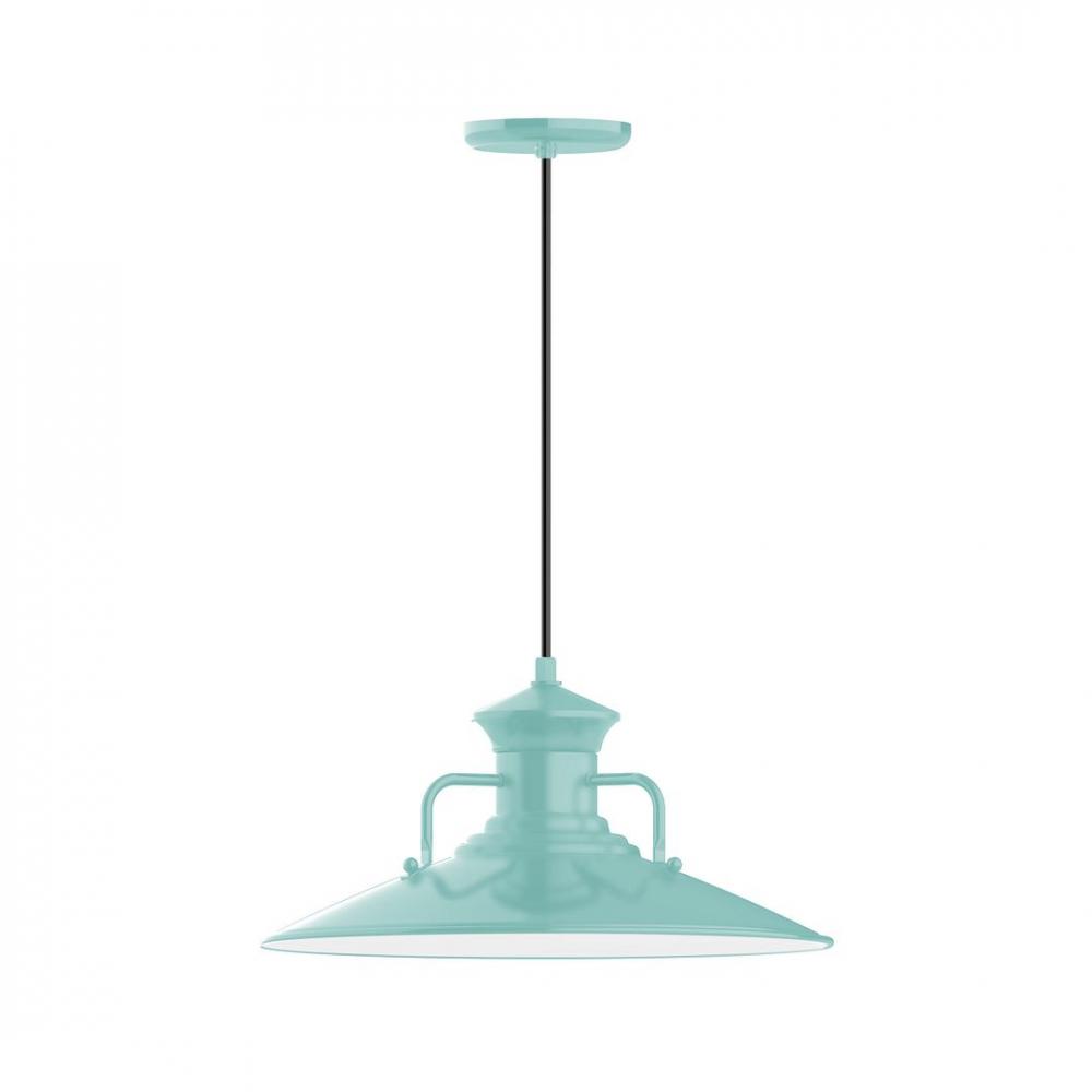 18" Homestead shade, LED Pendant with neutral argyle fabric cord and canopy, Sea Green