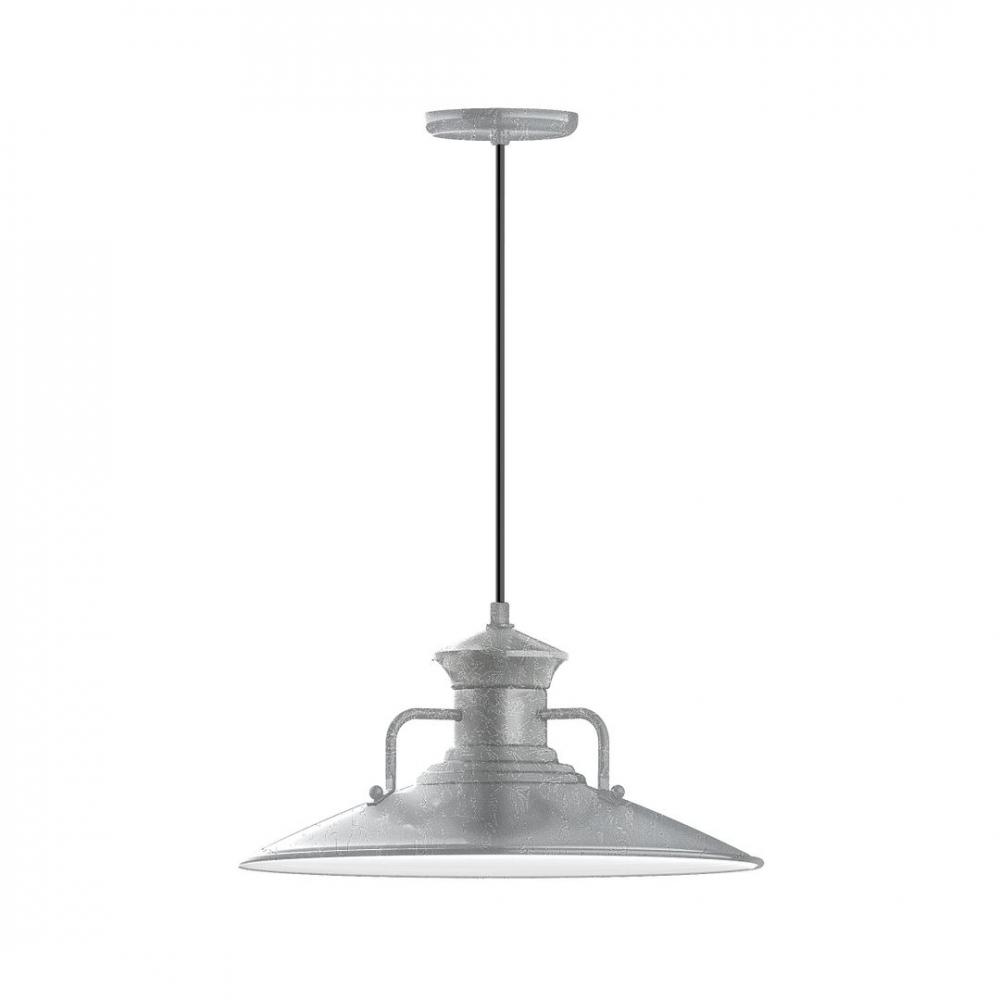 18" Homestead shade, LED Pendant with white solid fabric cord and canopy, Painted Galvanized