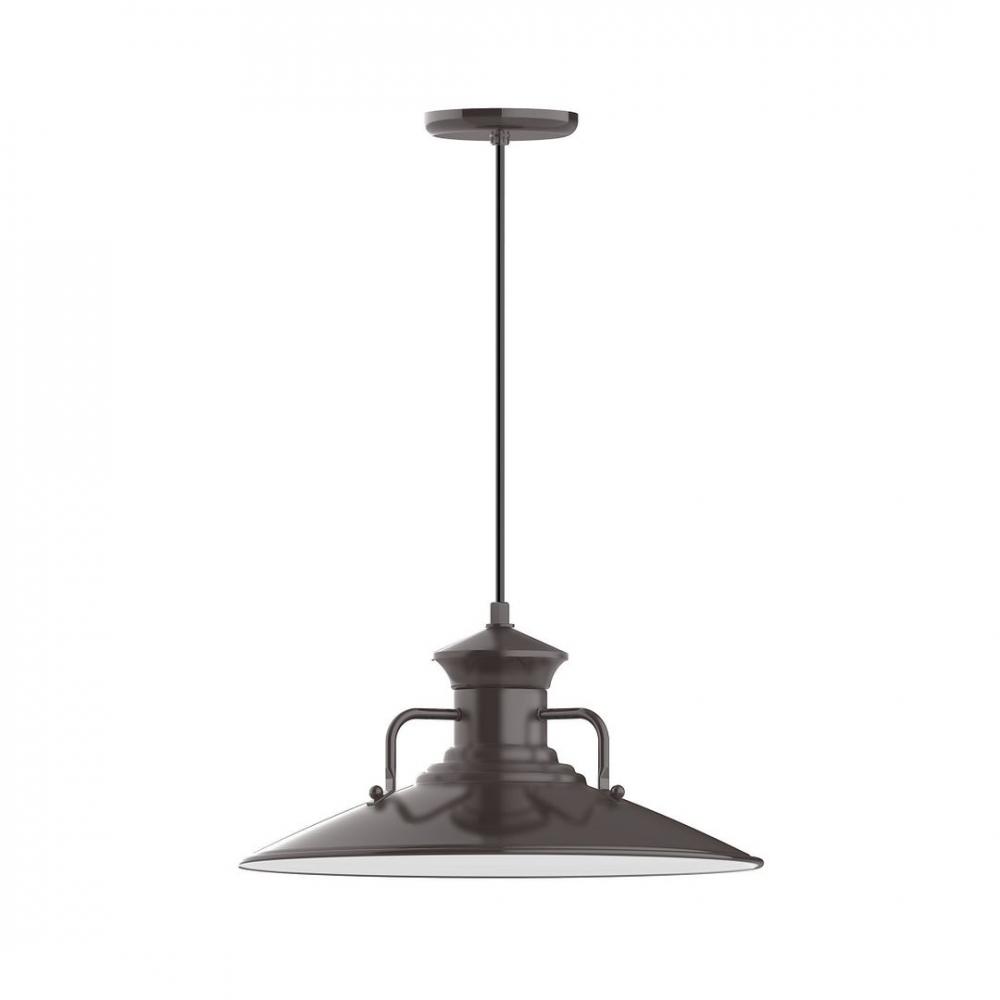 18" Homestead shade, LED Pendant with gray solid fabric cord and canopy, Architectural Bronze