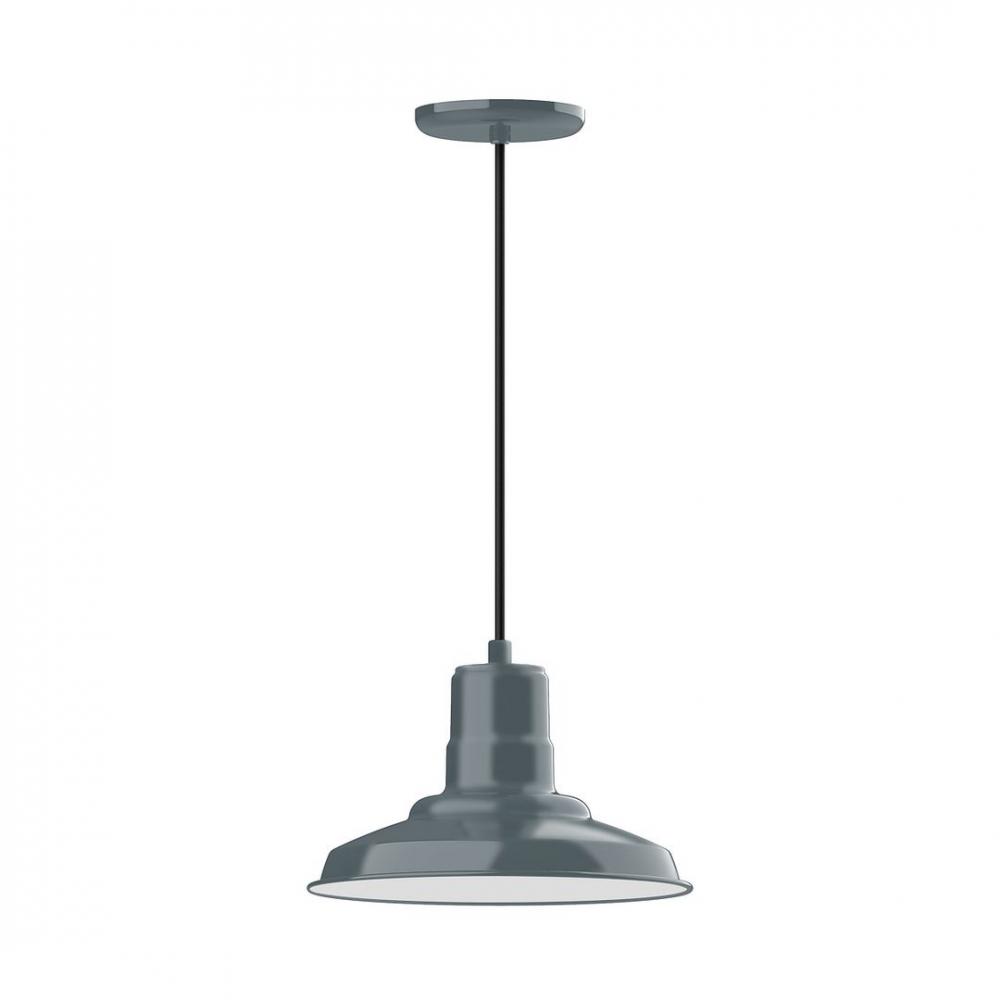 12" Warehouse shade, LED Pendant with navy mini tweed fabric cord and canopy, Slate Gray