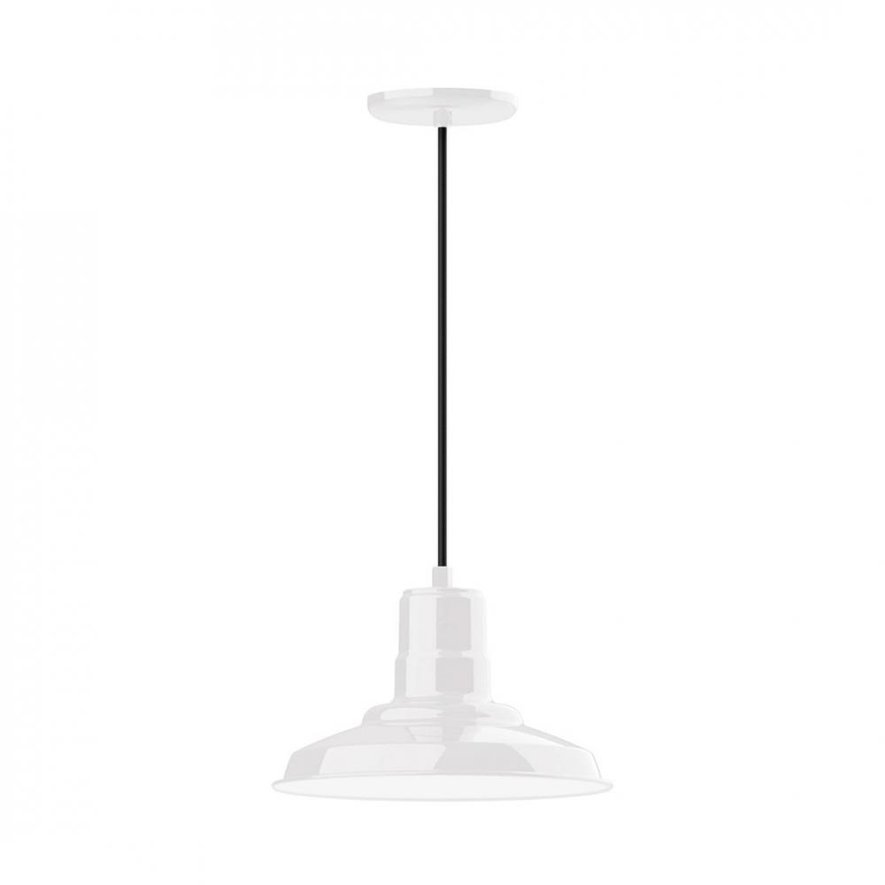 12" Warehouse shade, LED Pendant with white solid fabric cord and canopy, White