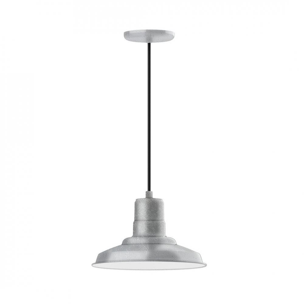 12" Warehouse shade, LED Pendant with white and gray dot fabric cord and canopy, Painted Galvani