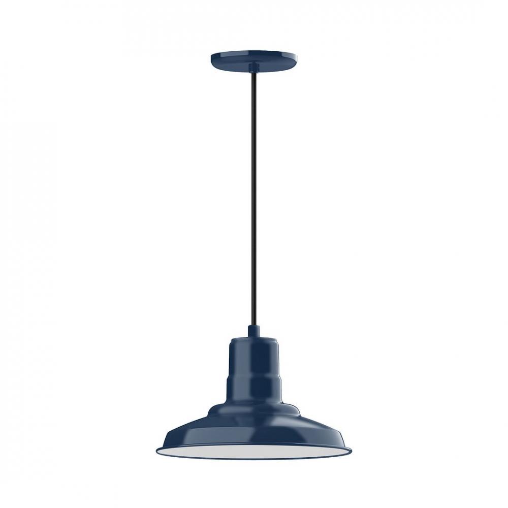 12" Warehouse shade, LED Pendant with white cord and canopy, Navy