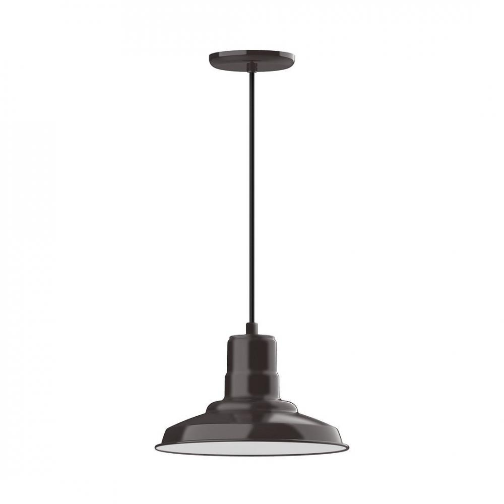 12" Warehouse shade, LED Pendant with cool tweed fabric cord and canopy, Architectural Bronze