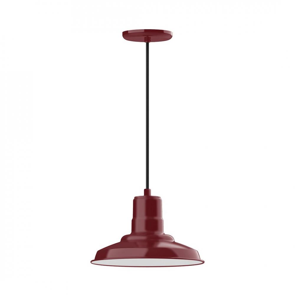 12" Warehouse shade, LED Pendant with white and gray dot fabric cord and canopy, Barn Red