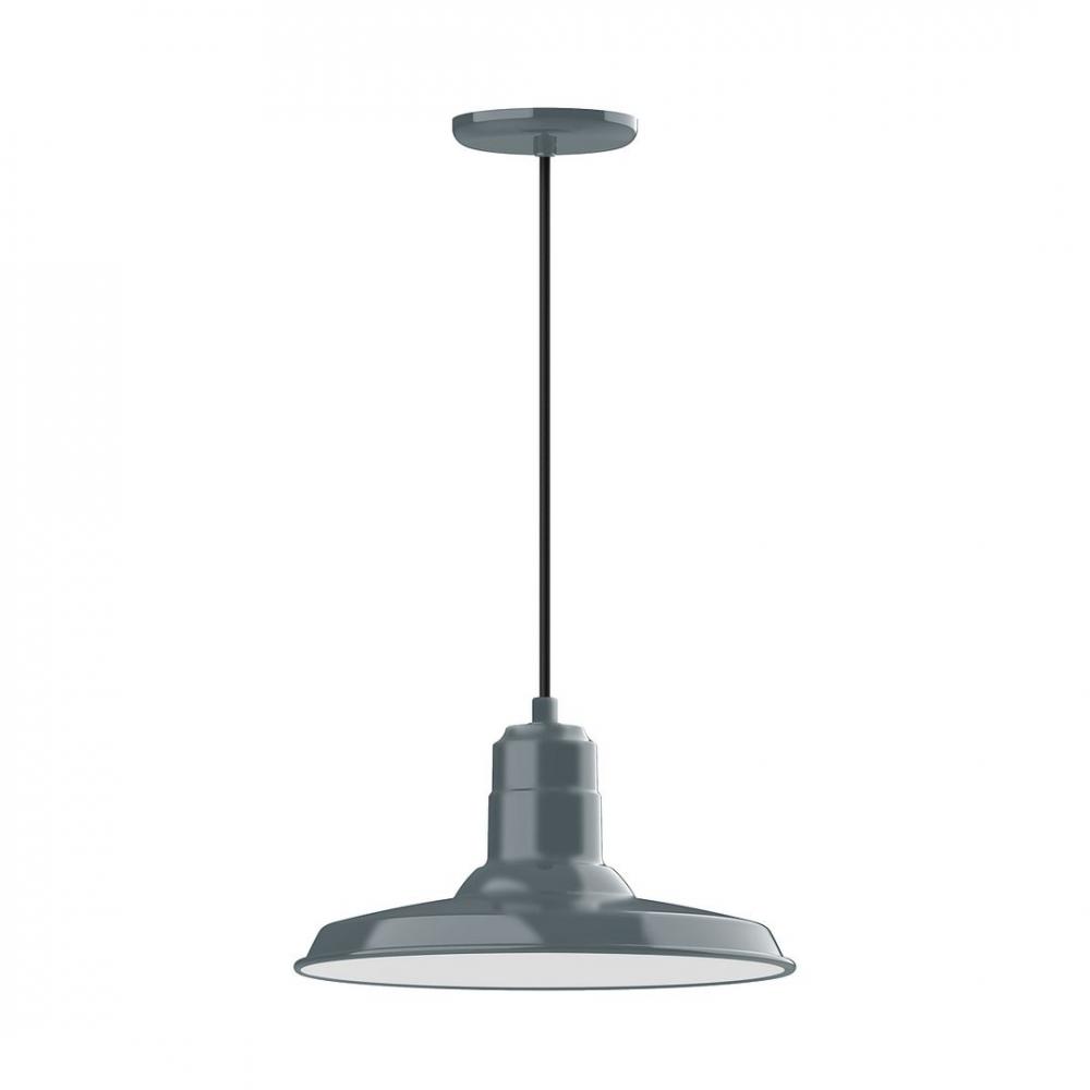 14" Warehouse shade, LED Pendant with white solid fabric cord and canopy, Slate Gray