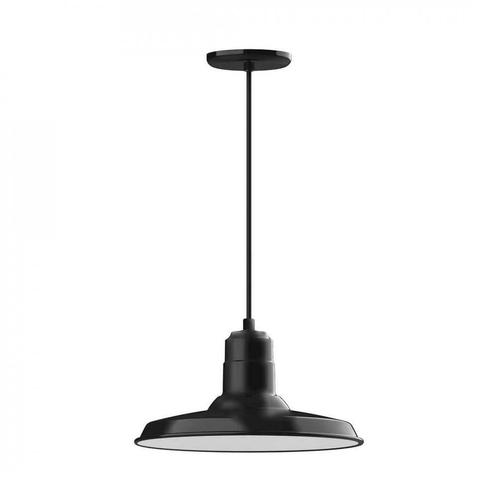 14" Warehouse shade, LED Pendant with black solid fabric cord and canopy, Black