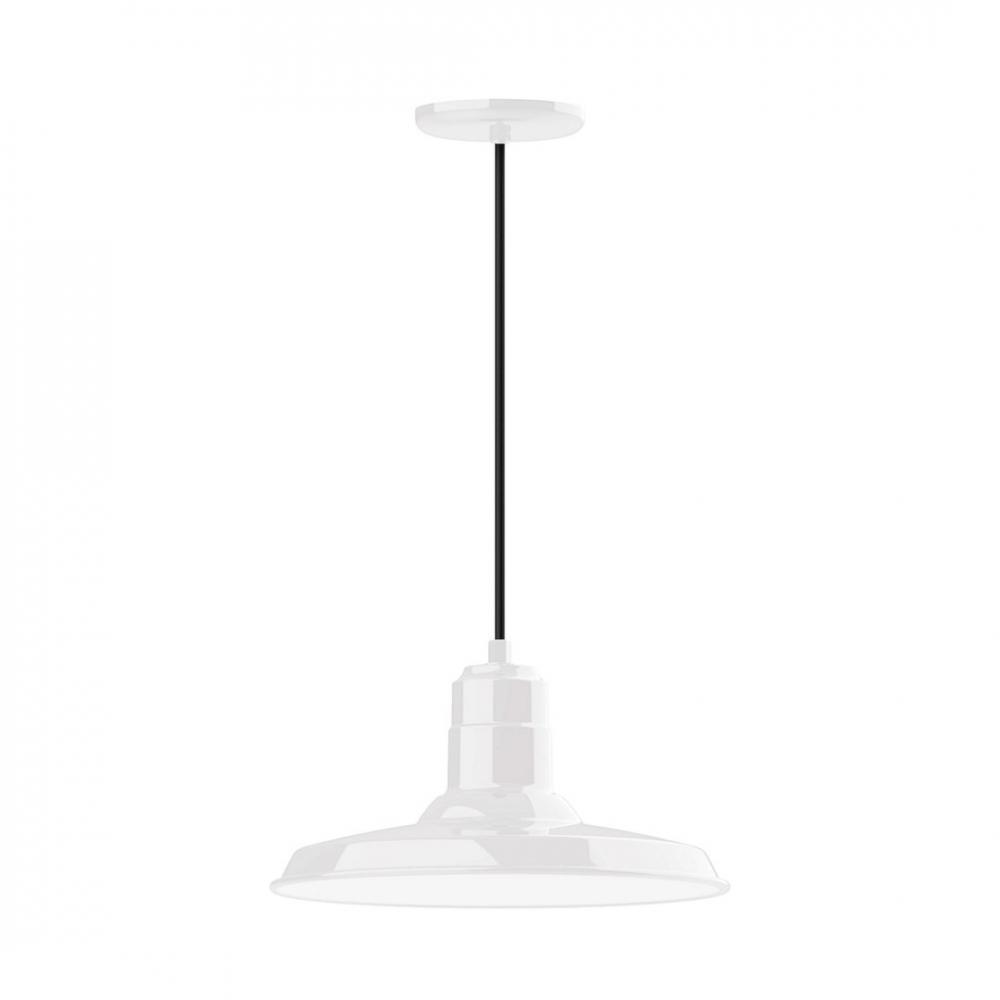 14" Warehouse shade, LED Pendant with black solid fabric cord and canopy, White