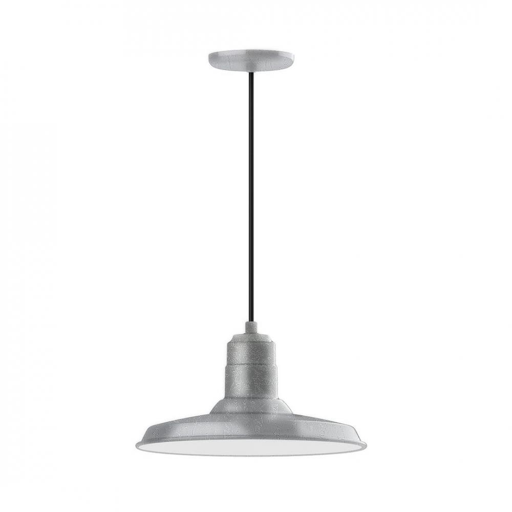 14" Warehouse shade, LED Pendant with white solid fabric cord and canopy, Painted Galvanized