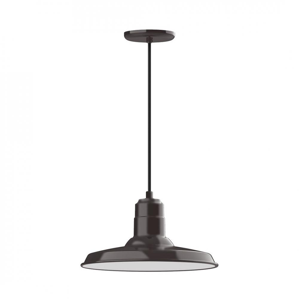 14" Warehouse shade, LED Pendant with white cord and canopy, Architectural Bronze