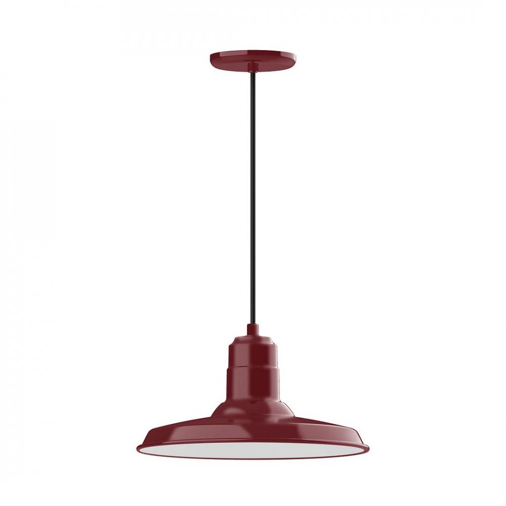 14" Warehouse shade, LED Pendant with polished copper fabric cord and canopy, Barn Red