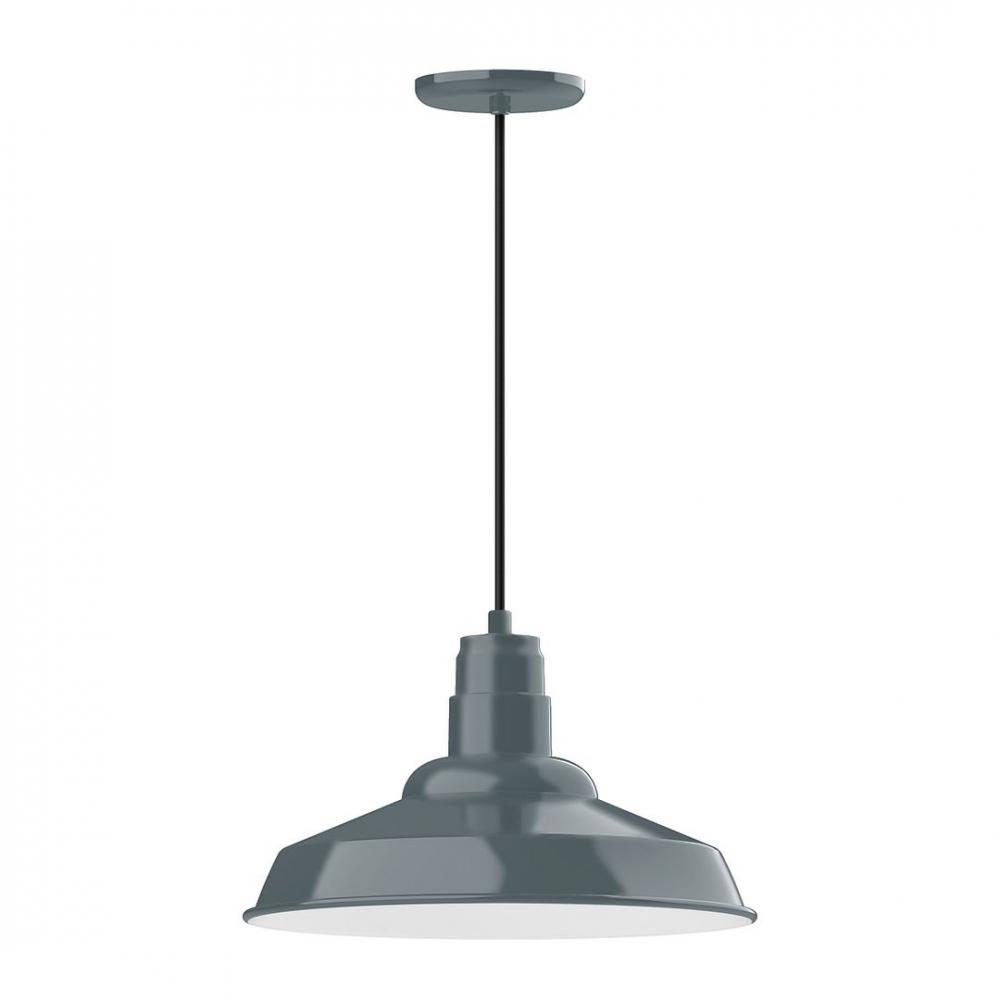 16" Warehouse shade, LED Pendant with polished copper fabric cord and canopy, Slate Gray