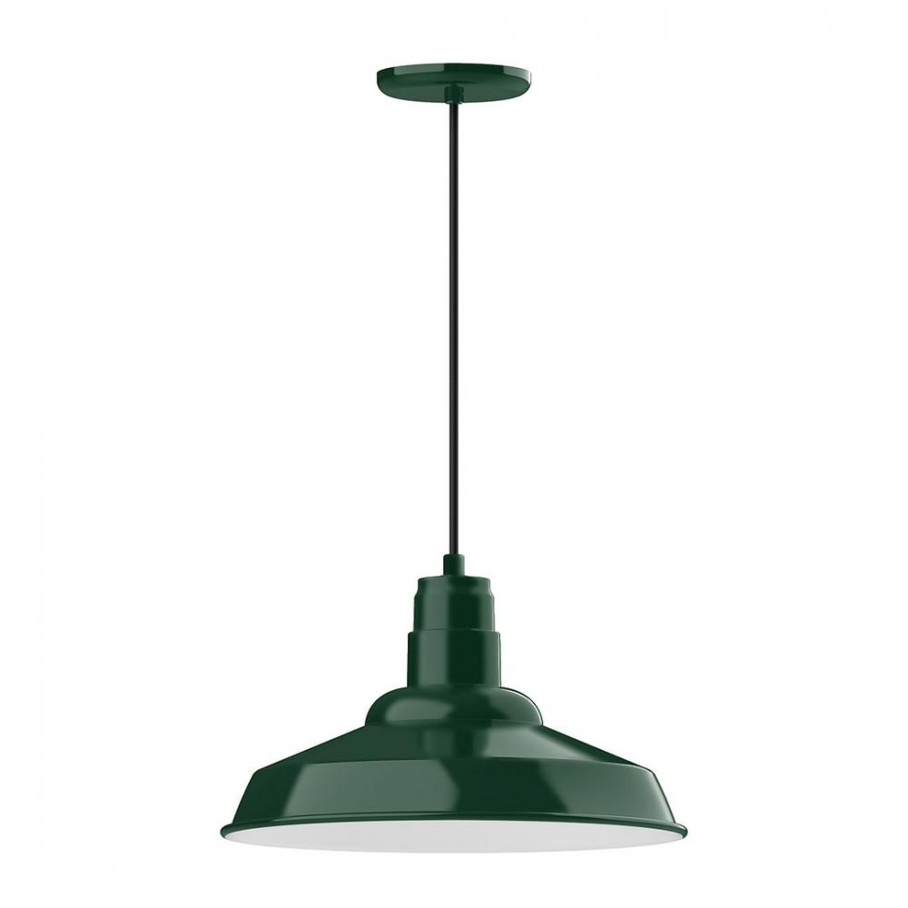 16" Warehouse shade, LED Pendant with white solid fabric cord and canopy, Forest Green