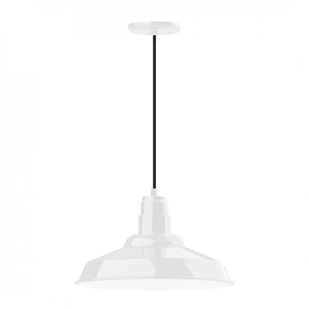 16" Warehouse shade, LED Pendant with neutral argyle fabric cord and canopy, White