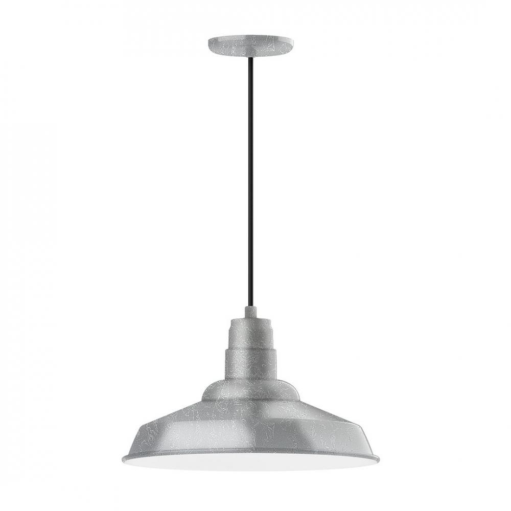 16" Warehouse shade, LED Pendant with navy mini tweed fabric cord and canopy, Painted Galvanized