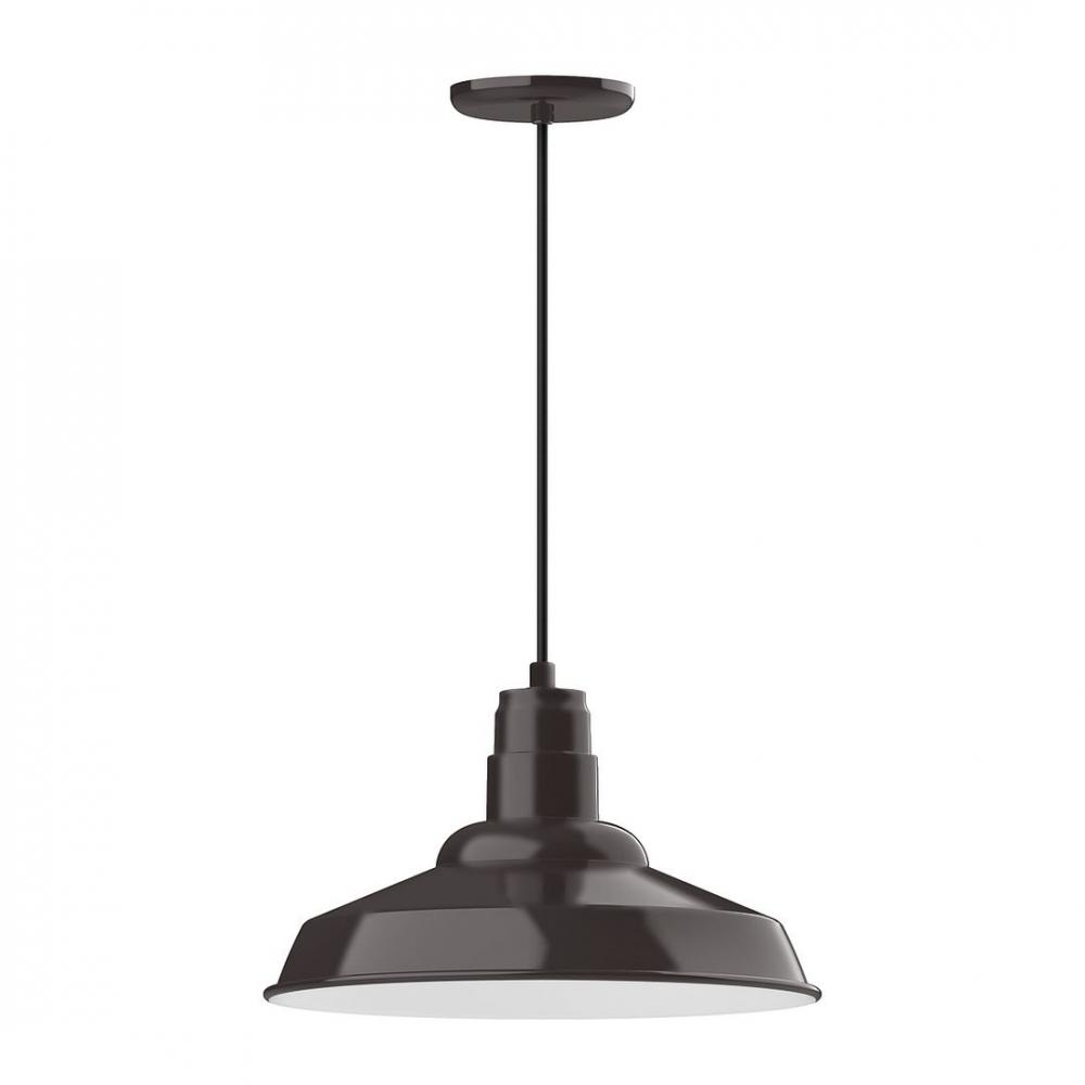 16" Warehouse shade, LED Pendant with black cord and canopy, wire grill, Architectural Bronze