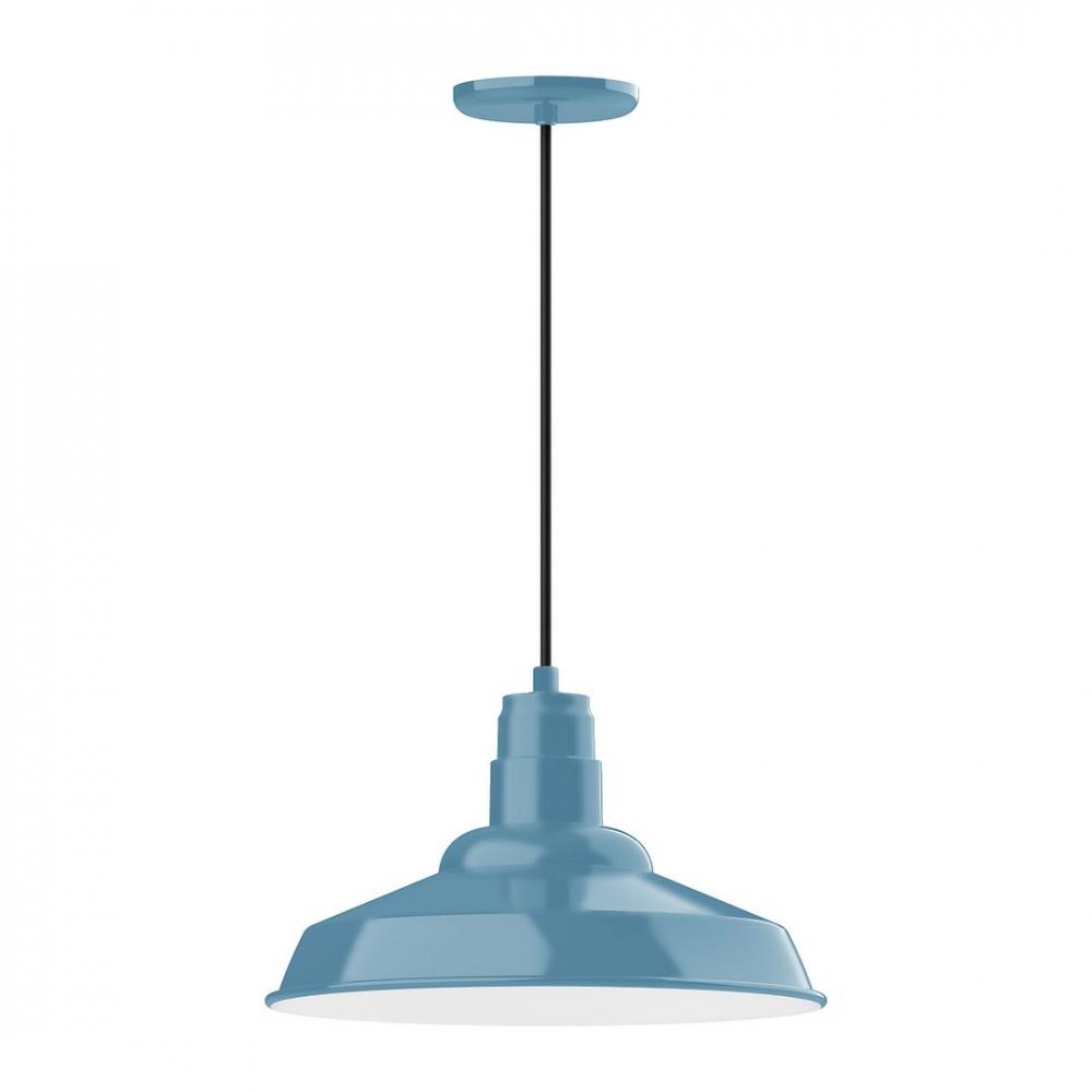 16" Warehouse shade, LED Pendant with gray solid fabric cord and canopy, Light Blue