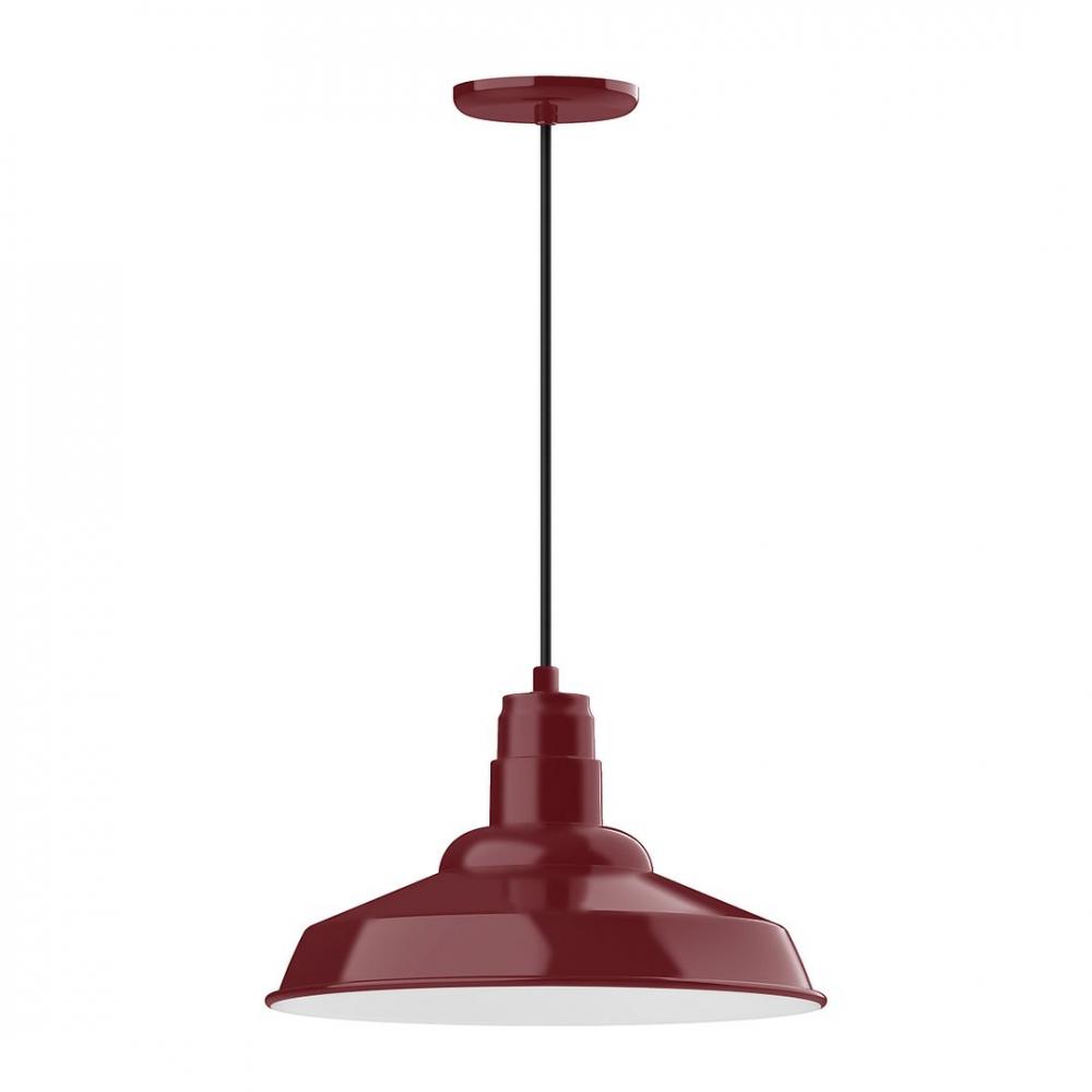 16" Warehouse shade, LED Pendant with cool tweed fabric cord and canopy, Barn Red