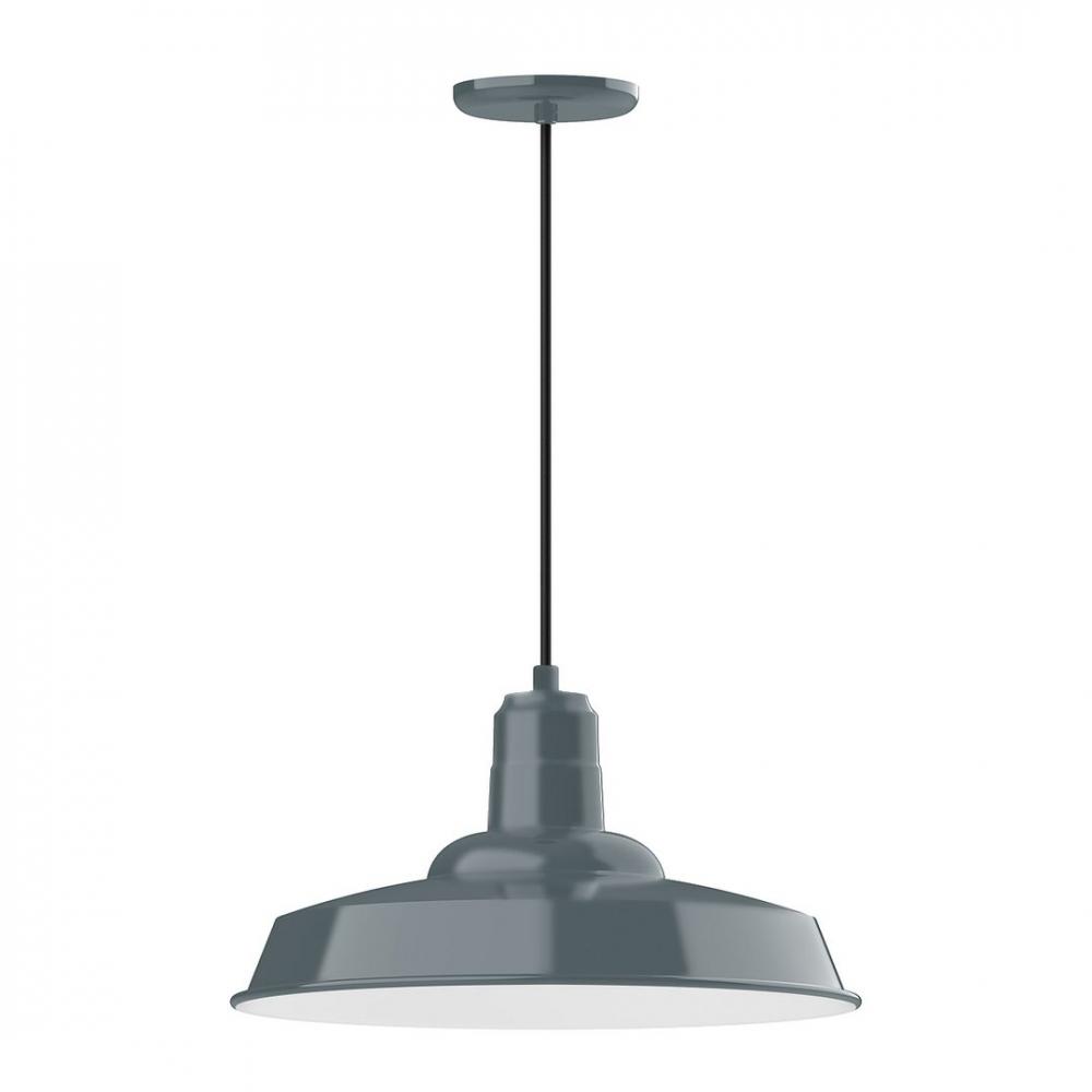 18" Warehouse shade, LED Pendant with navy mini tweed fabric cord and canopy, Slate Gray