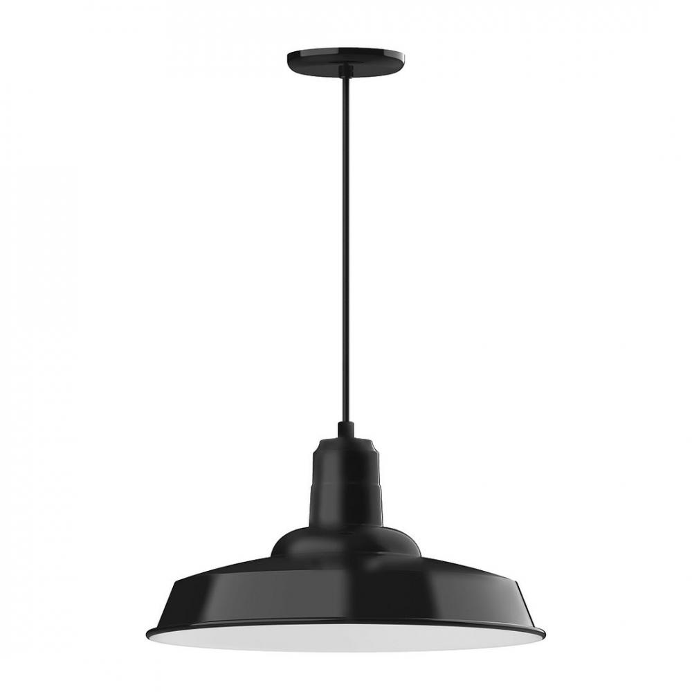 18" Warehouse shade, LED Pendant with white cord and canopy, Black