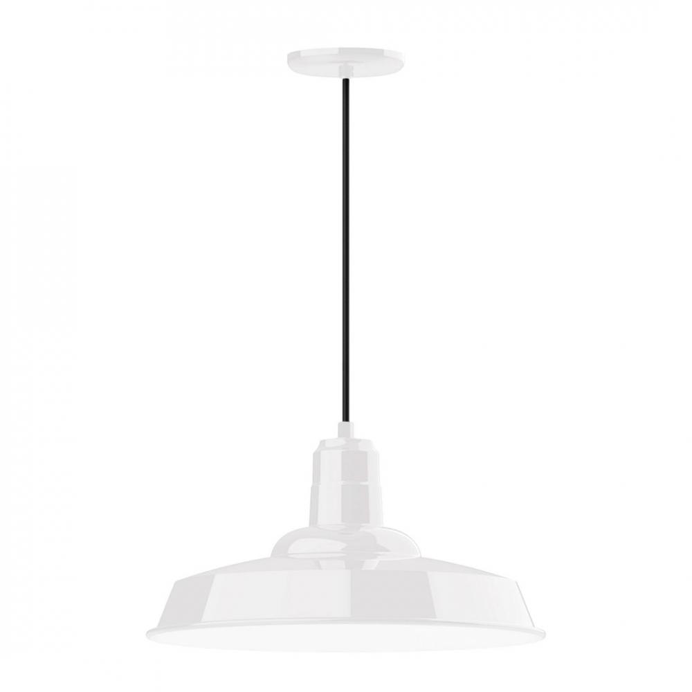 18" Warehouse shade, LED Pendant with neutral argyle fabric cord and canopy, White