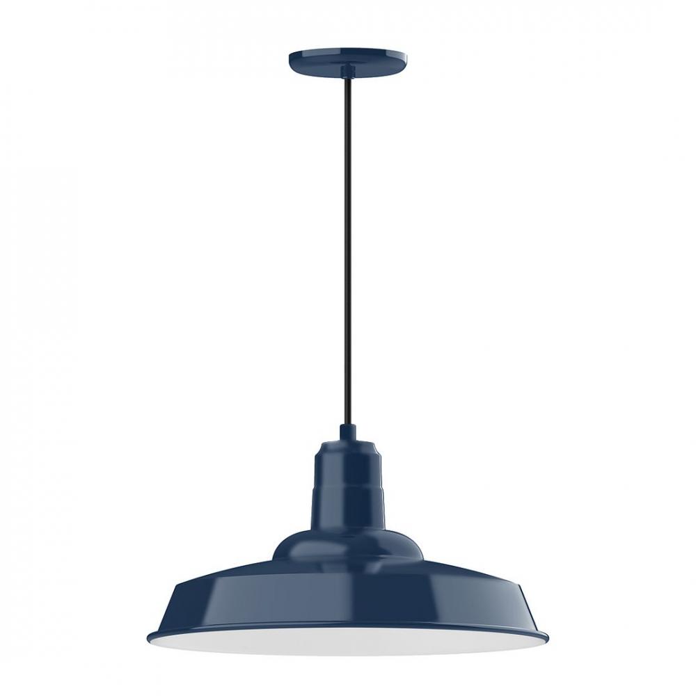 18" Warehouse shade, LED Pendant with black cord and canopy, wire grill, Navy