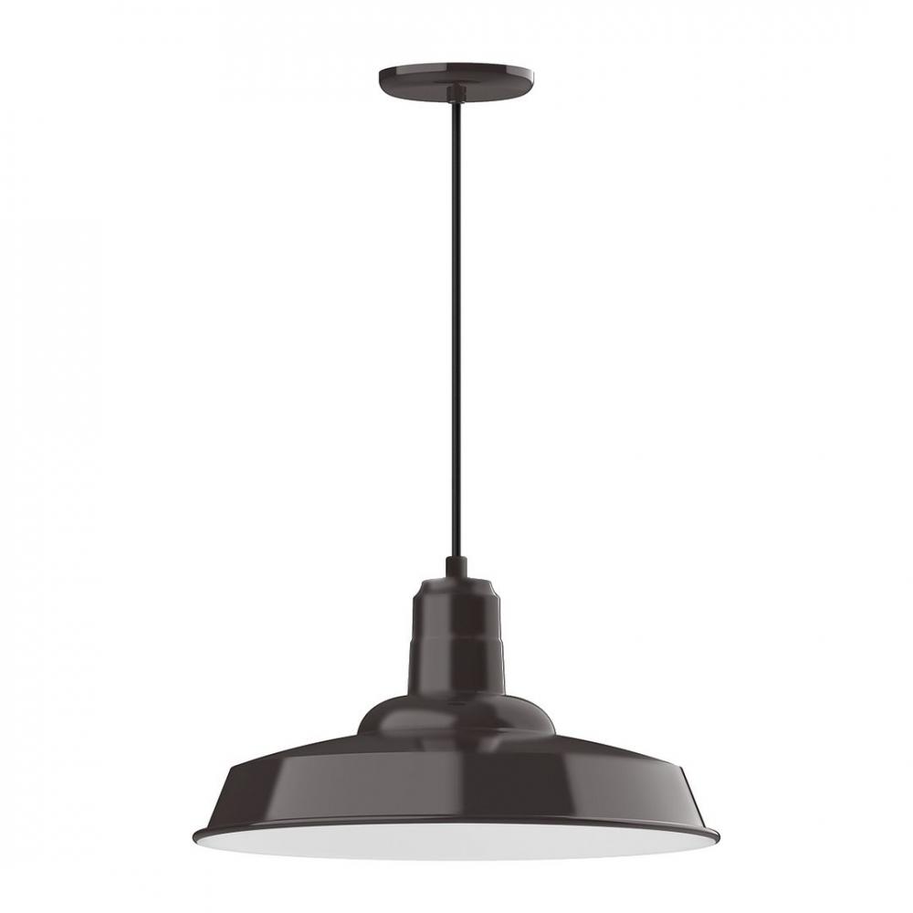 18" Warehouse shade, LED Pendant with gray solid fabric cord and canopy, Architectural Bronze