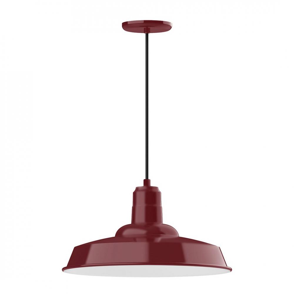 18" Warehouse shade, LED Pendant with black cord and canopy, wire grill, Barn Red