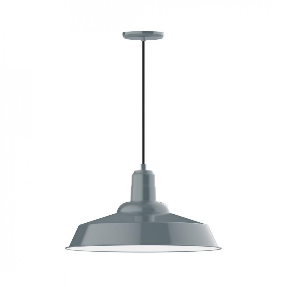 20" Warehouse shade, LED Pendant with black solid fabric cord and canopy, Slate Gray