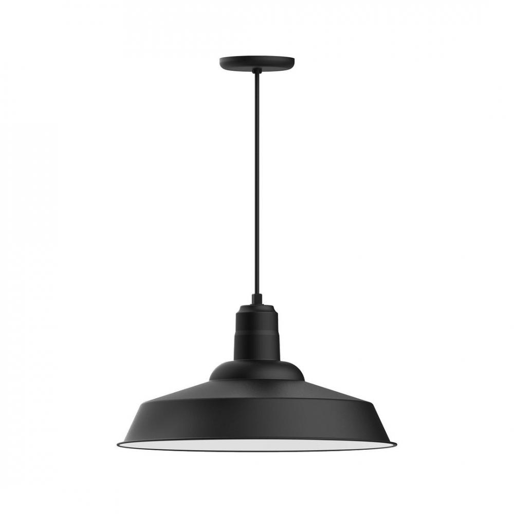 20" Warehouse shade, LED Pendant with black cord and canopy, Black