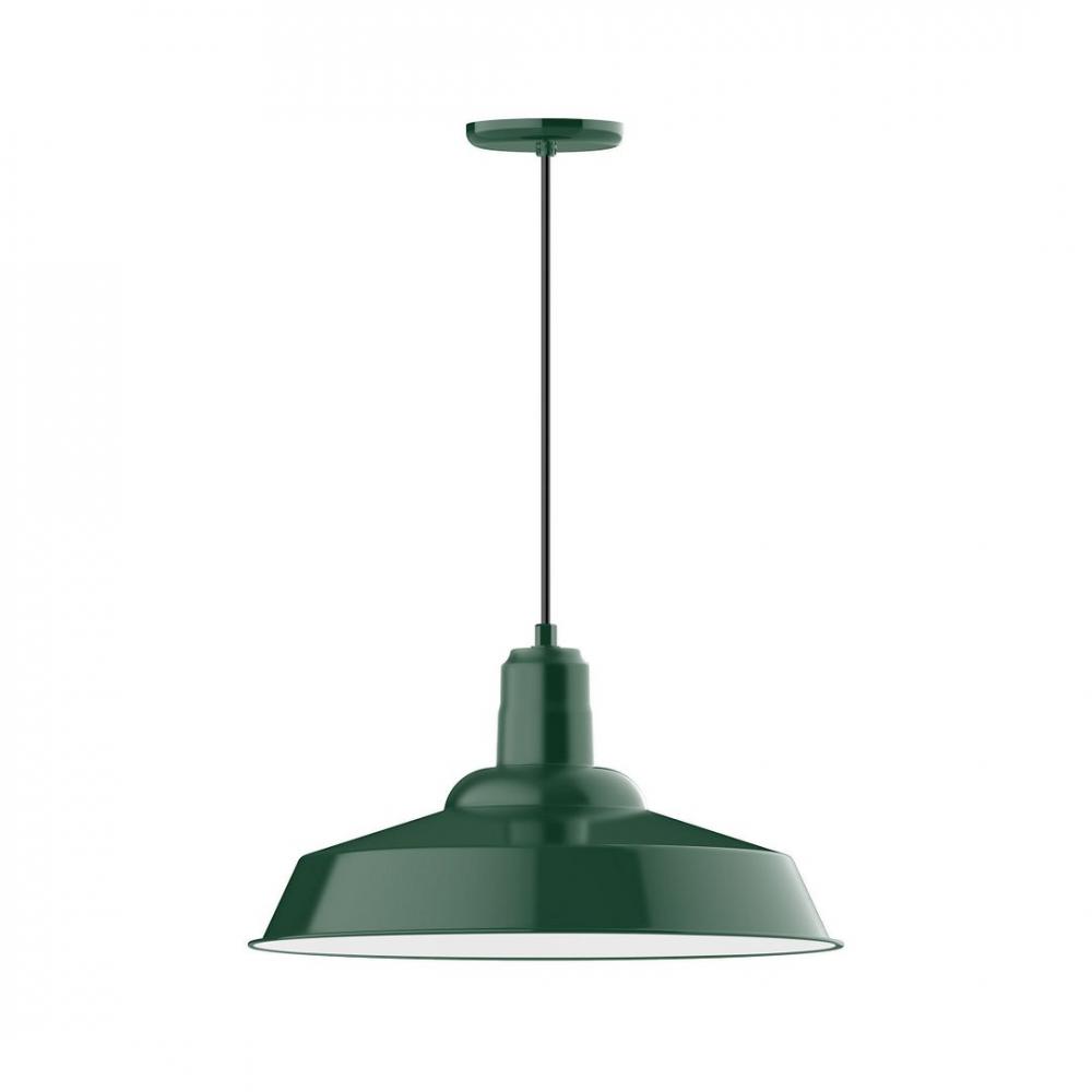 20" Warehouse shade, LED Pendant with black cord and canopy, wire grill, Forest Green