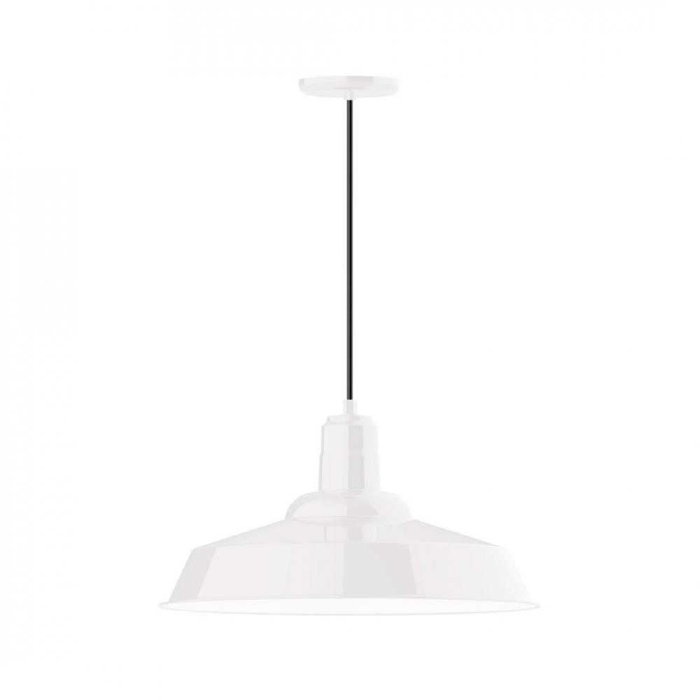 20" Warehouse shade, LED Pendant with black cord and canopy, White