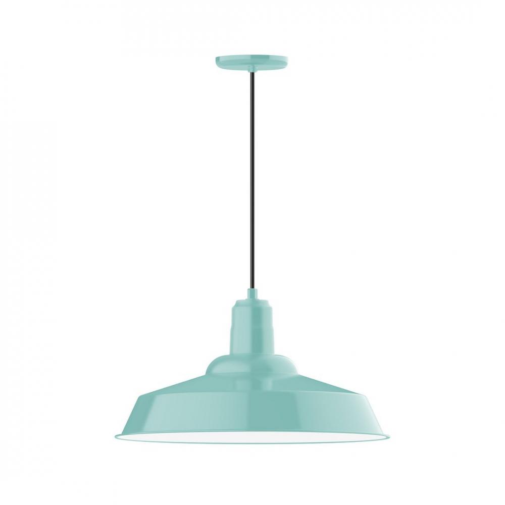 20" Warehouse shade, LED Pendant with cool tweed fabric cord and canopy, Sea Green