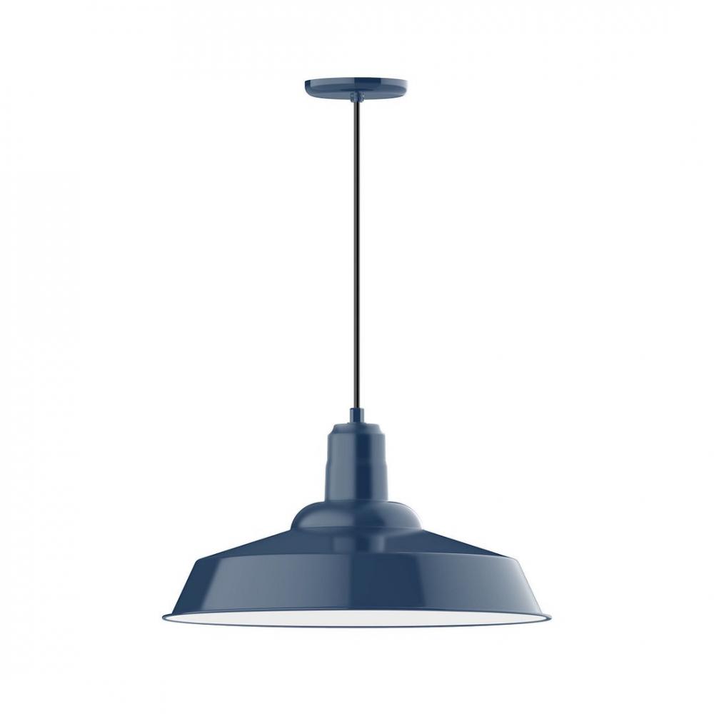 20" Warehouse shade, LED Pendant with cool tweed fabric cord and canopy, Navy