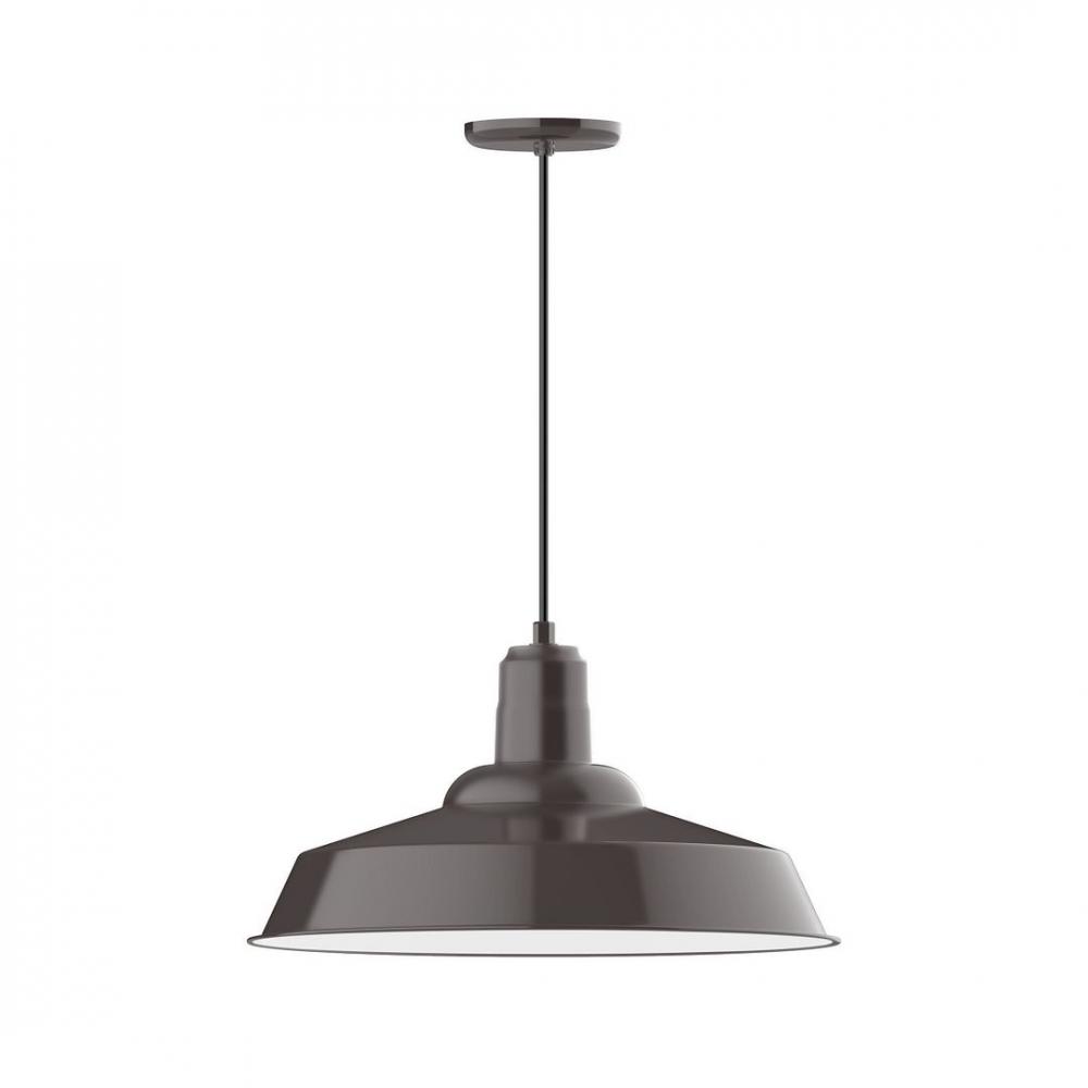 20" Warehouse shade, LED Pendant with black solid fabric cord and canopy, Architectural Bronze