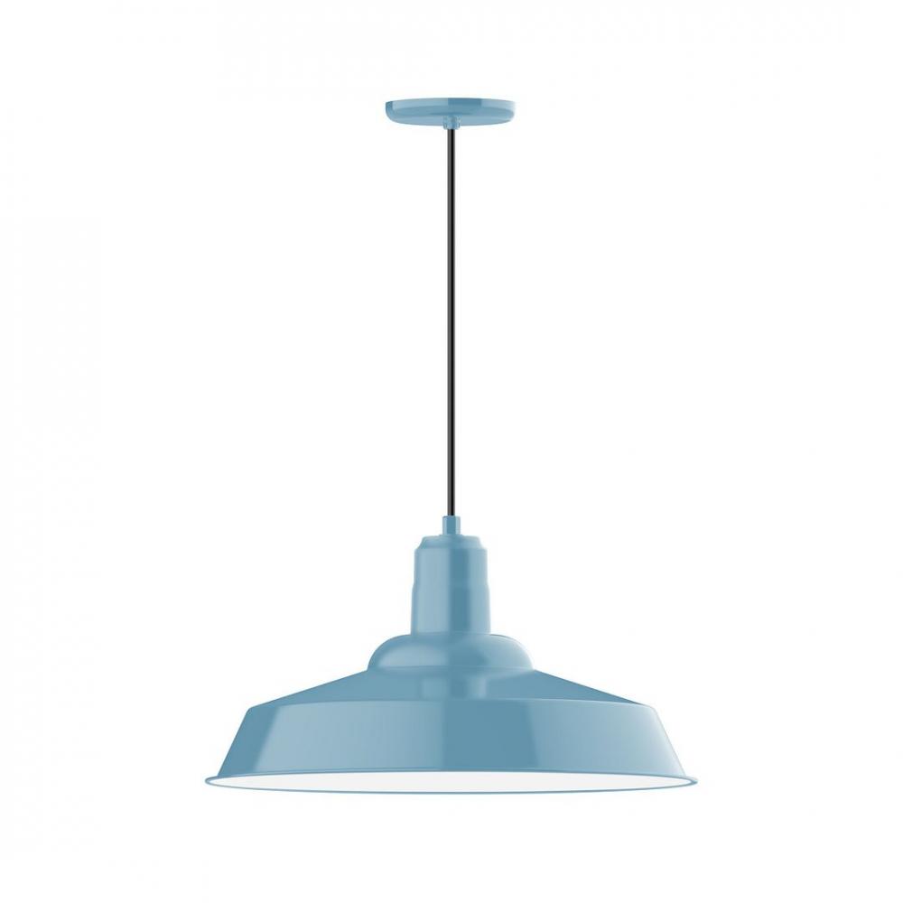 20" Warehouse shade, LED Pendant with white and gray dot fabric cord and canopy, Light Blue