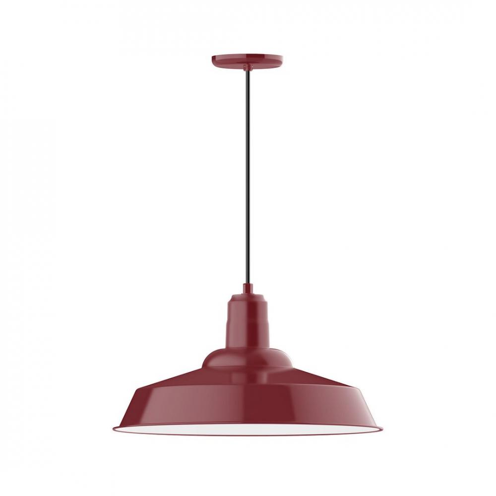 20" Warehouse shade, LED Pendant with navy mini tweed fabric cord and canopy, Barn Red