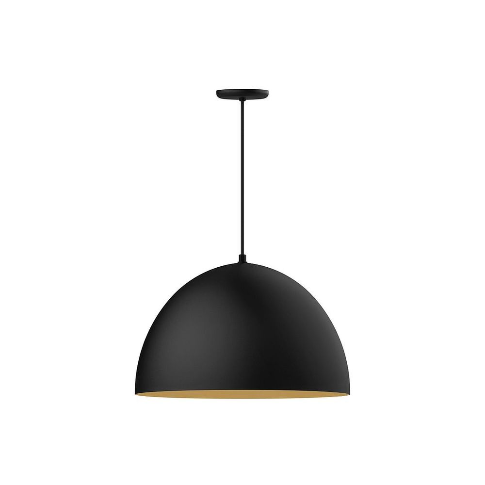 22" XL Choices Deep Dome Shade, medium base, black cord with canopy, Black with Gold Matte Inter