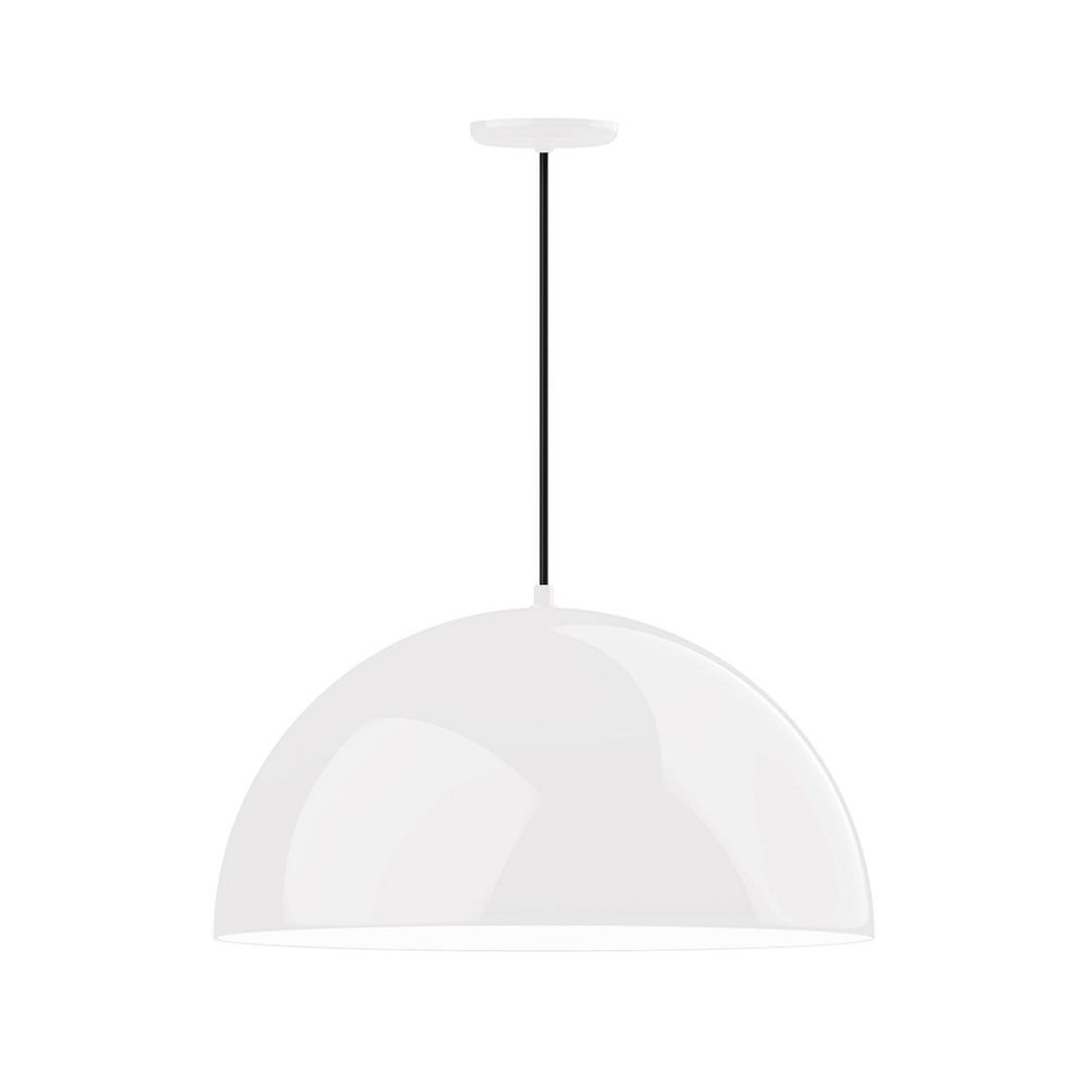 24" XL Choices Shallow Dome Shade, medium base, white and gray dot fabric cord with canopy, Whit