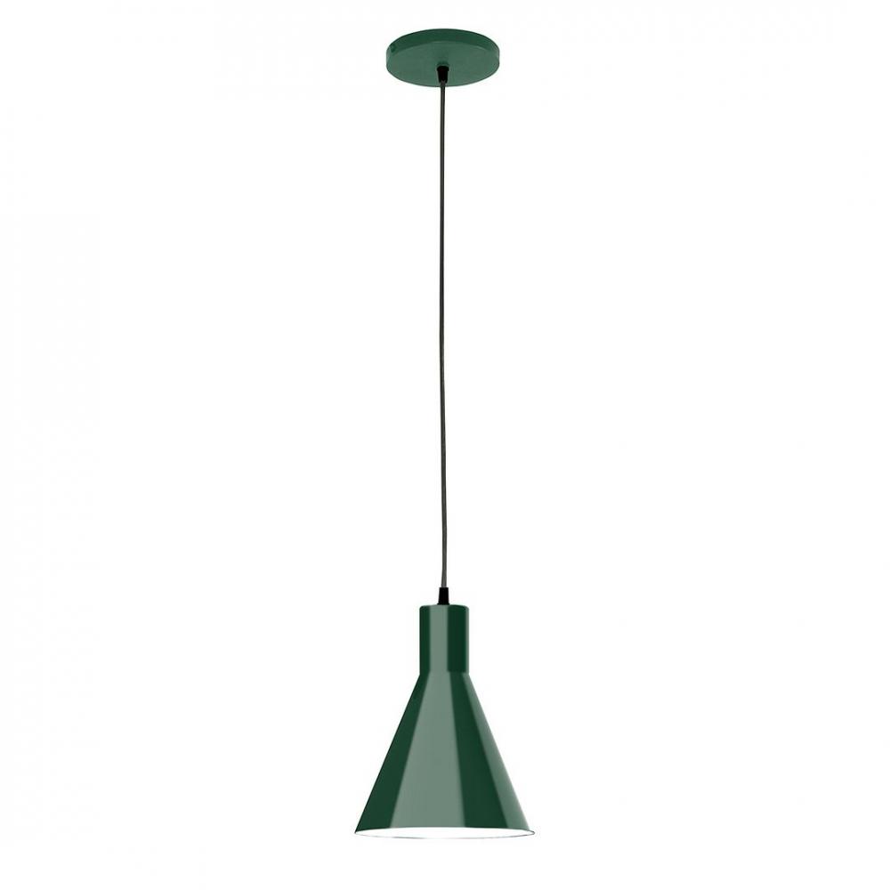 8" J-Series shade, polished copper fabric cord with canopy, Forest Green