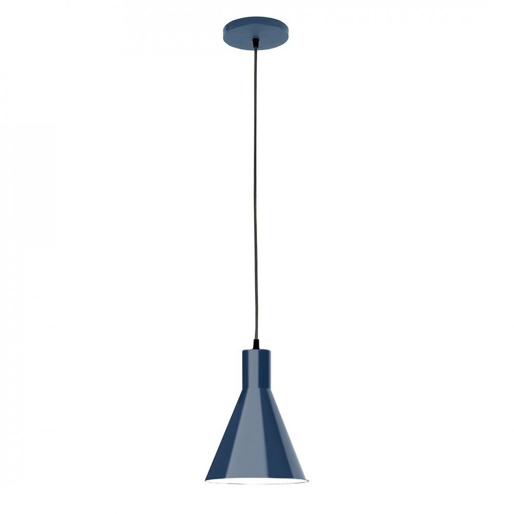 8" J-Series shade, polished copper fabric cord with canopy, Navy