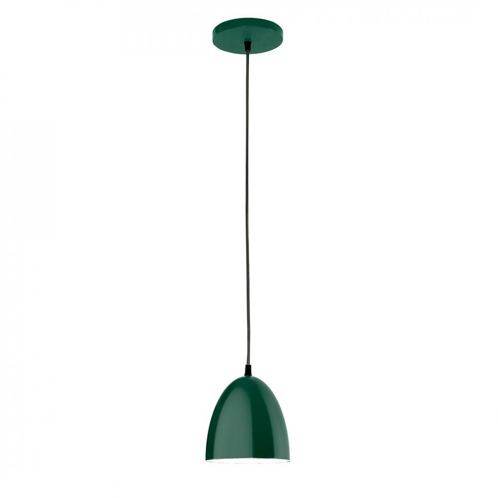 6" J-Series shade, polished copper fabric cord with canopy, Forest Green