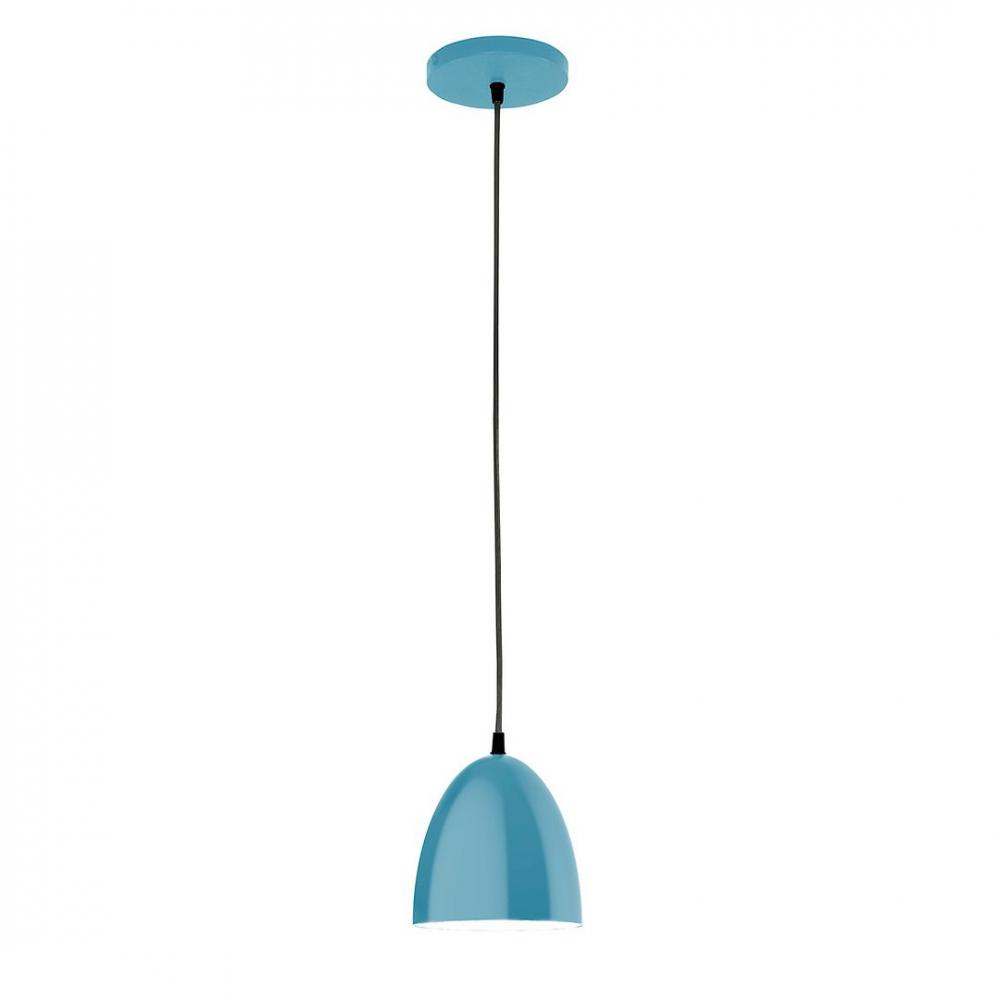 6" J-Series shade, polished copper fabric cord with canopy, Light Blue