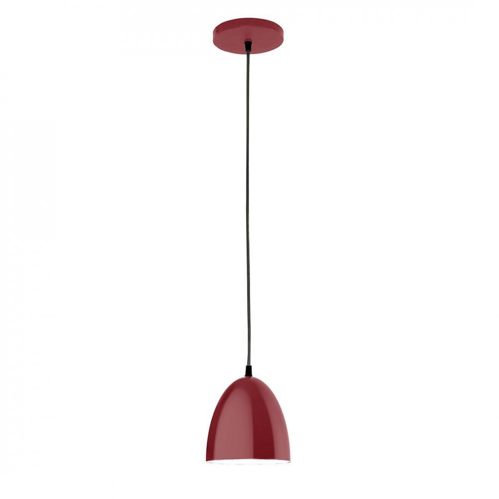 6" J-Series shade, polished copper fabric cord with canopy, Barn Red